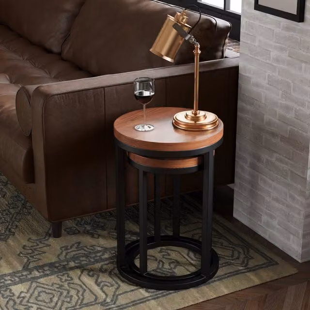 Rest Relax Urban Acacia Circular Nest Of 2 Tables in Black and Brown