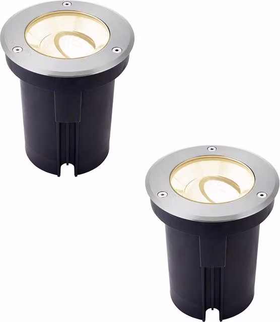 Loops 2 Pack Stainless Steel IP67 Ground Recessed LED Garden Lights in Silver with Warm White Tilting Head – 1