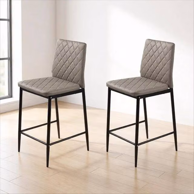 EONLION Set of 2 Modern Grey PU Bar Stools for Kitchen and Dining Rooms – 1