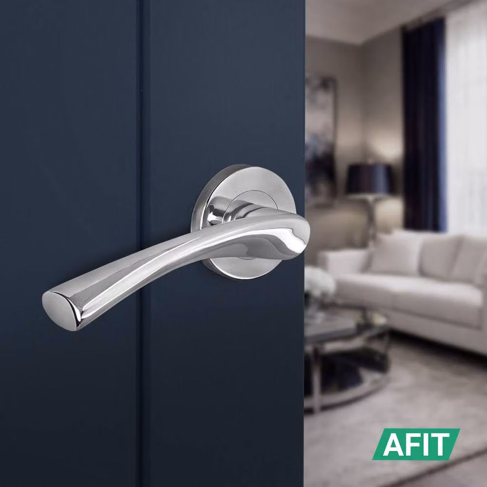AFIT Polished Chrome Rose Door Handles with Latch, 5 Pairs, Silver – 3
