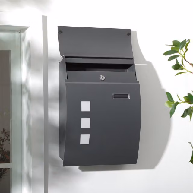 HOMCOM Wall Mounted Steel Letter Box with 2 Keys, Anthracite Grey
