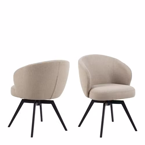 Furniture To Go Soli Round Dining Table in Oak and Black with 4 Darlene Beige Swivel Dining Chairs with Armrests, W: 120 cm, D: 75 cm, H: 79 cm – 2