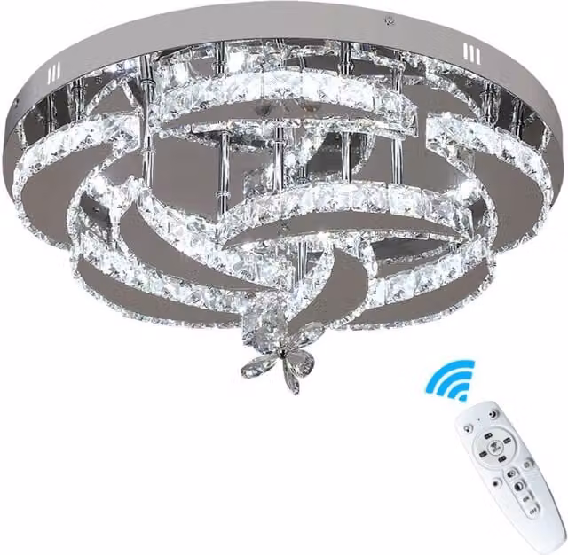 Bath Plus TB+ Crystal LED Ceiling Light with Remote Control in Silver and Transparent