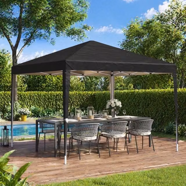 STILVORA Black Hip Roof Garden Gazebo W/D: 295 x 295 cm, H: 255 cm – 1