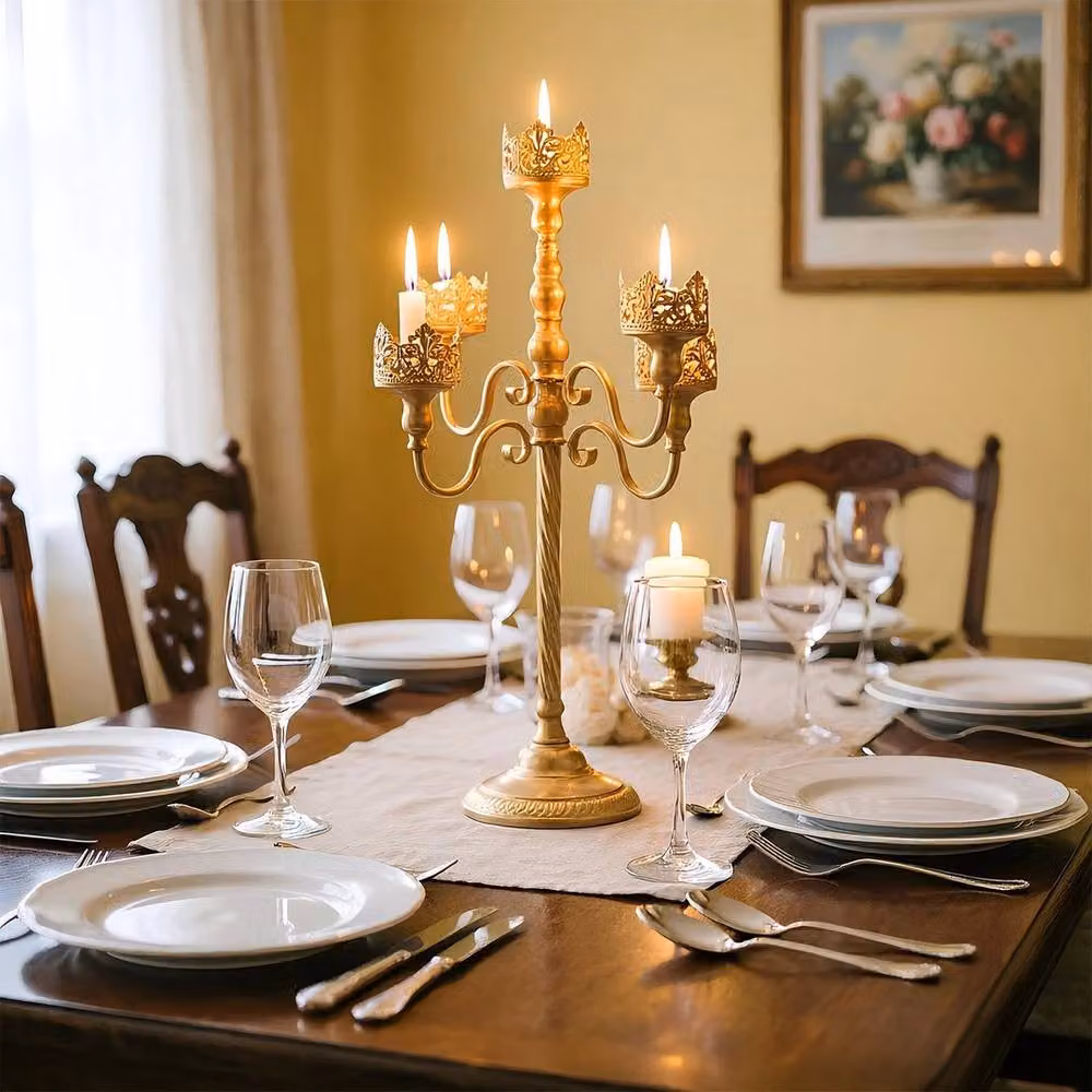 NESTLUNE 5 Arm Metal Floor Candle Holder Candelabra in Gold, Height: 100 cm, Width: 15 cm – 3
