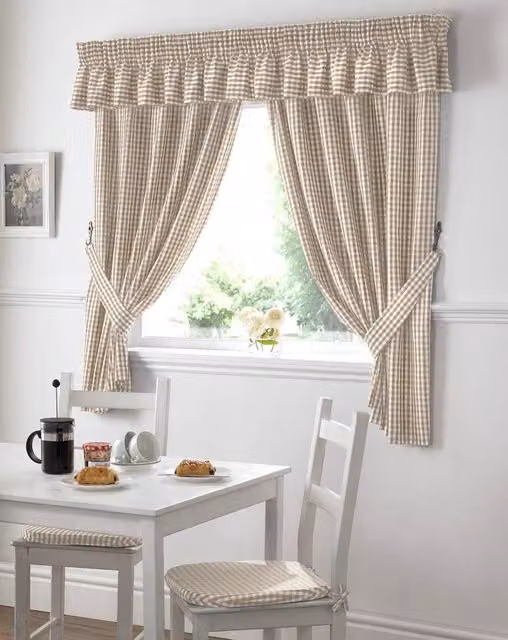 Terrys Beige Gingham Checked Fabric Panel Curtains with Tabs