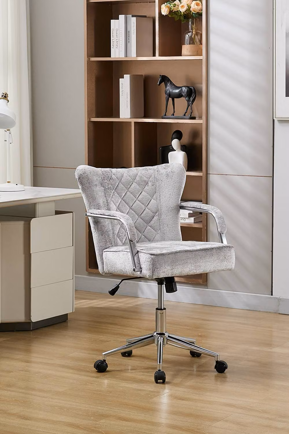 Living and Home Grey Chenille Height-Adjustable Swivel Task Office Chair – 2