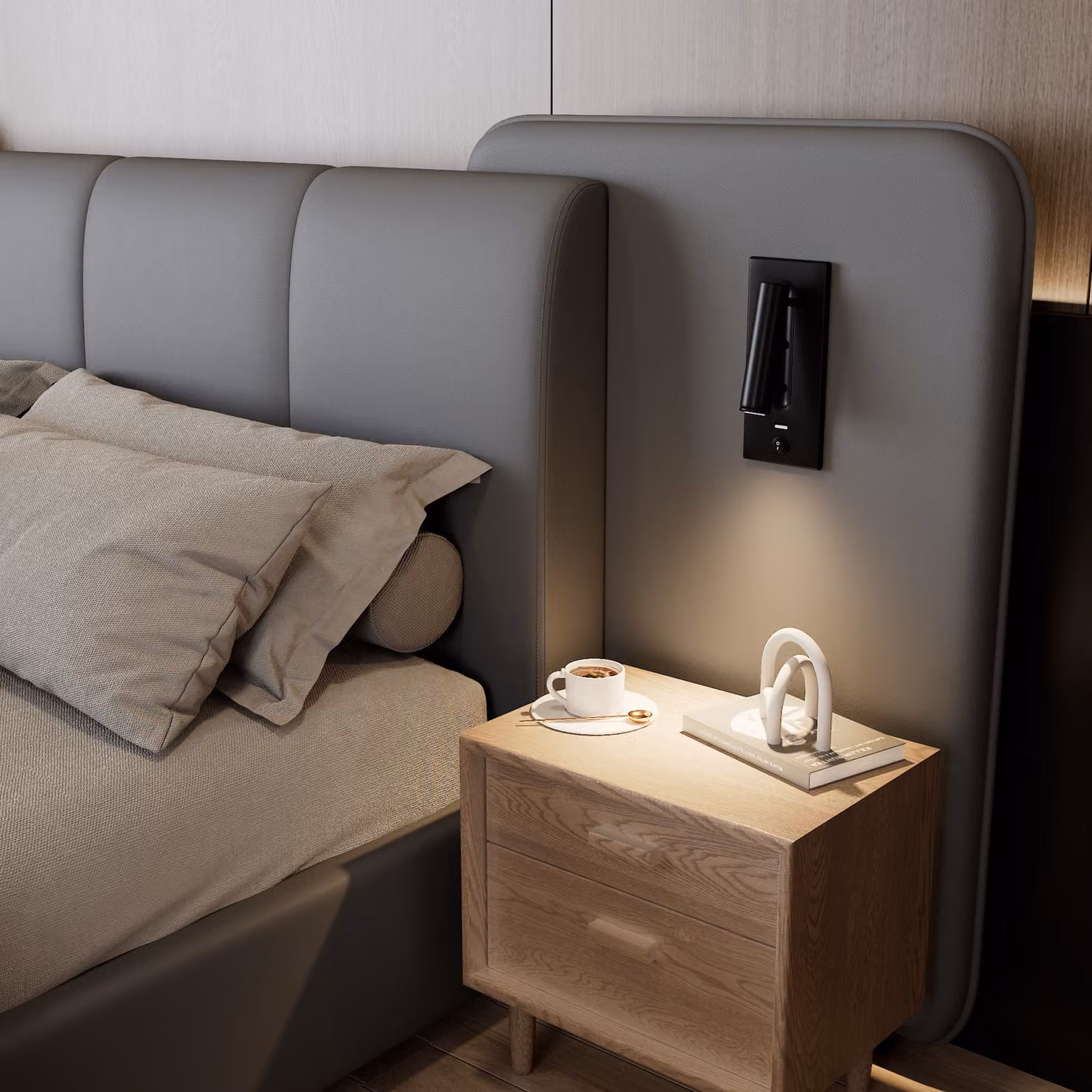 Aosom UK Grey Upholstered Double Bed with USB Charging Port and Under-Bed Lighting, W/D/H: 221 x 209 x 86.5 cm – 6