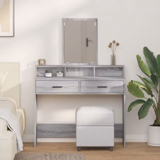 Berkfield Home Modern Dressing Table with 2 Drawers in Grey, W/D/H: 100 x 41 x 140 cm – 1