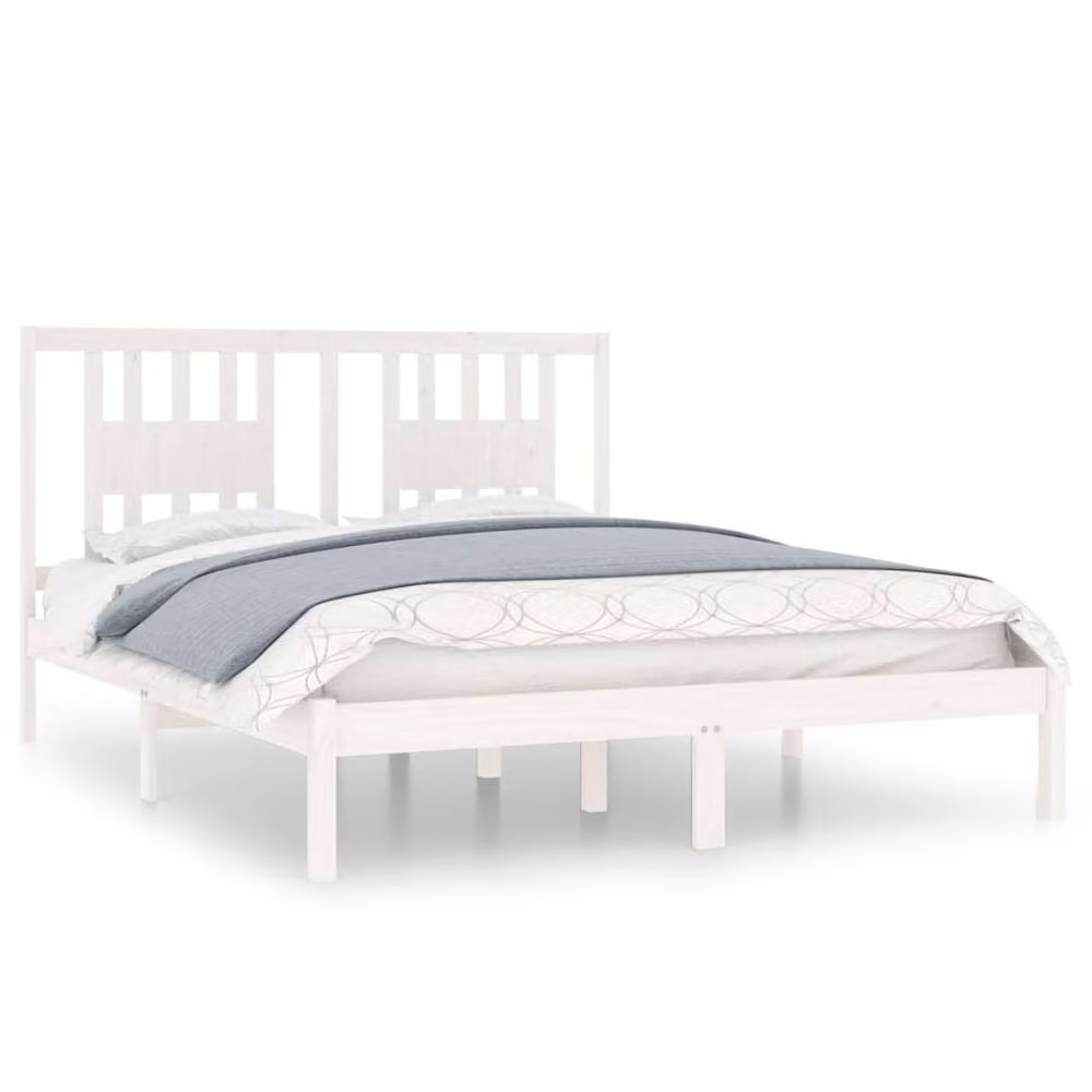 Berkfield Home White Solid Wood Pine Bed Frame W: 140 cm, L: 200 cm – 2