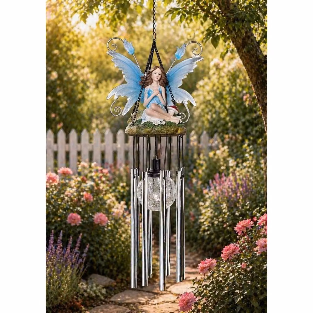 NESTLUNE Blue Solar Powered Fairy Wind Chime, H 100 cm x W 15 cm x D 15 cm – 2