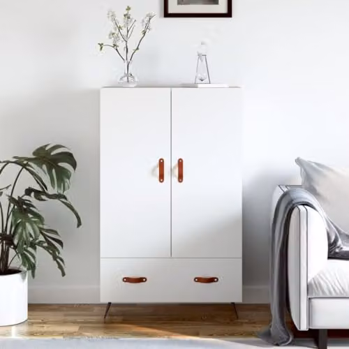 vidaXL Modern White Highboard with Hinged Doors and Internal Shelves, W/D/H: 69.5 x 31.0 x 115.0 cm – 2