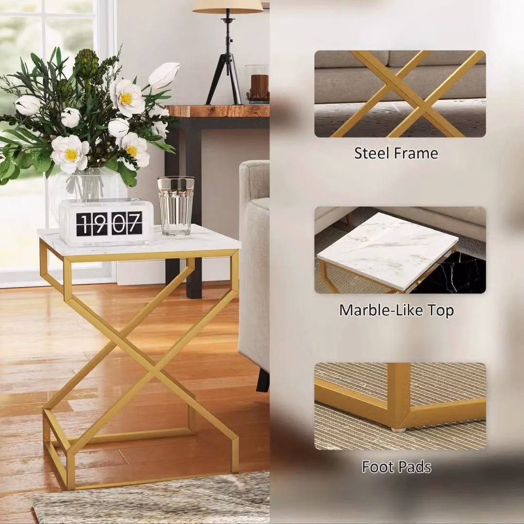 EONLION Modern Nest Of Tables Set with Steel X-Frame and MDF Laminate Tops – 4