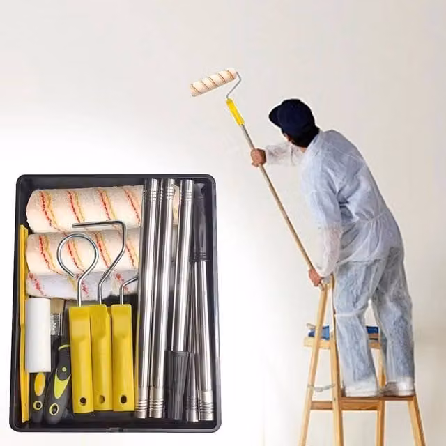NESTLUNE Paint Roller Set with Extension Pole, Brush, and Tray in Multicolour, W: 52 cm, H: 1000 cm – 1