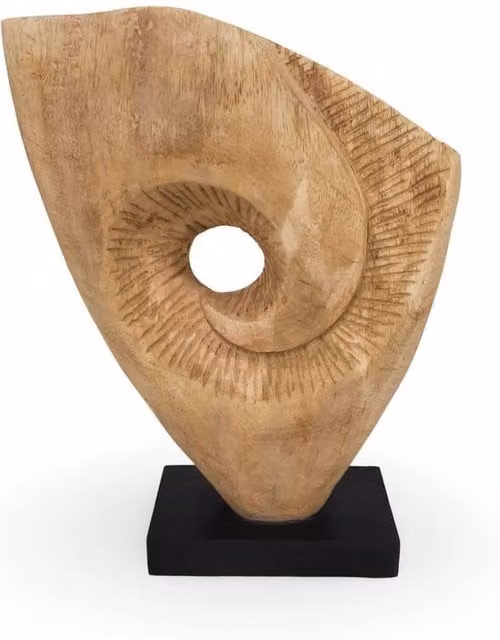 PAWNORA Abstract Spiral Eye Decorative Tabletop Ornament in Brown, Black and Beige Wood