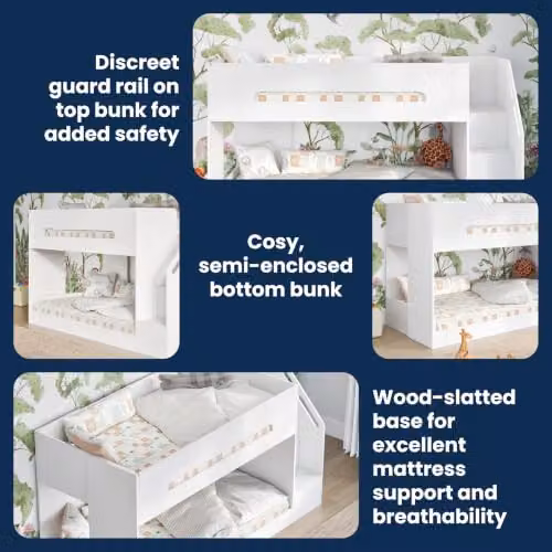 Flair Deimo White Engineered Wood Staircase Bunk Bed with Storage and Side Compartments – 2
