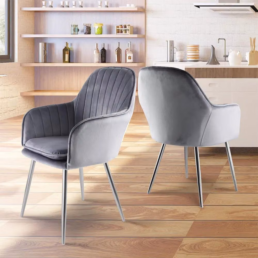 Genesis Muse Velvet Accent Chairs Pair in Dark Grey with Armrests and Metal Frame – 2