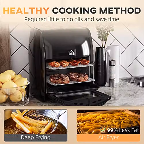 HOMCOM 12L 8-in-1 Digital Air Fryer Oven with Hot Air Function, 1800W, Black – 3
