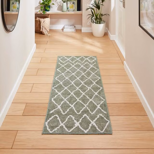 Terrys Green Geometric Modern Flat Weave Polyester Rectangular Runner