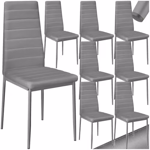 tectake Set of 8 Modern Dining Chairs in Grey Synthetic Leather with Metal Legs