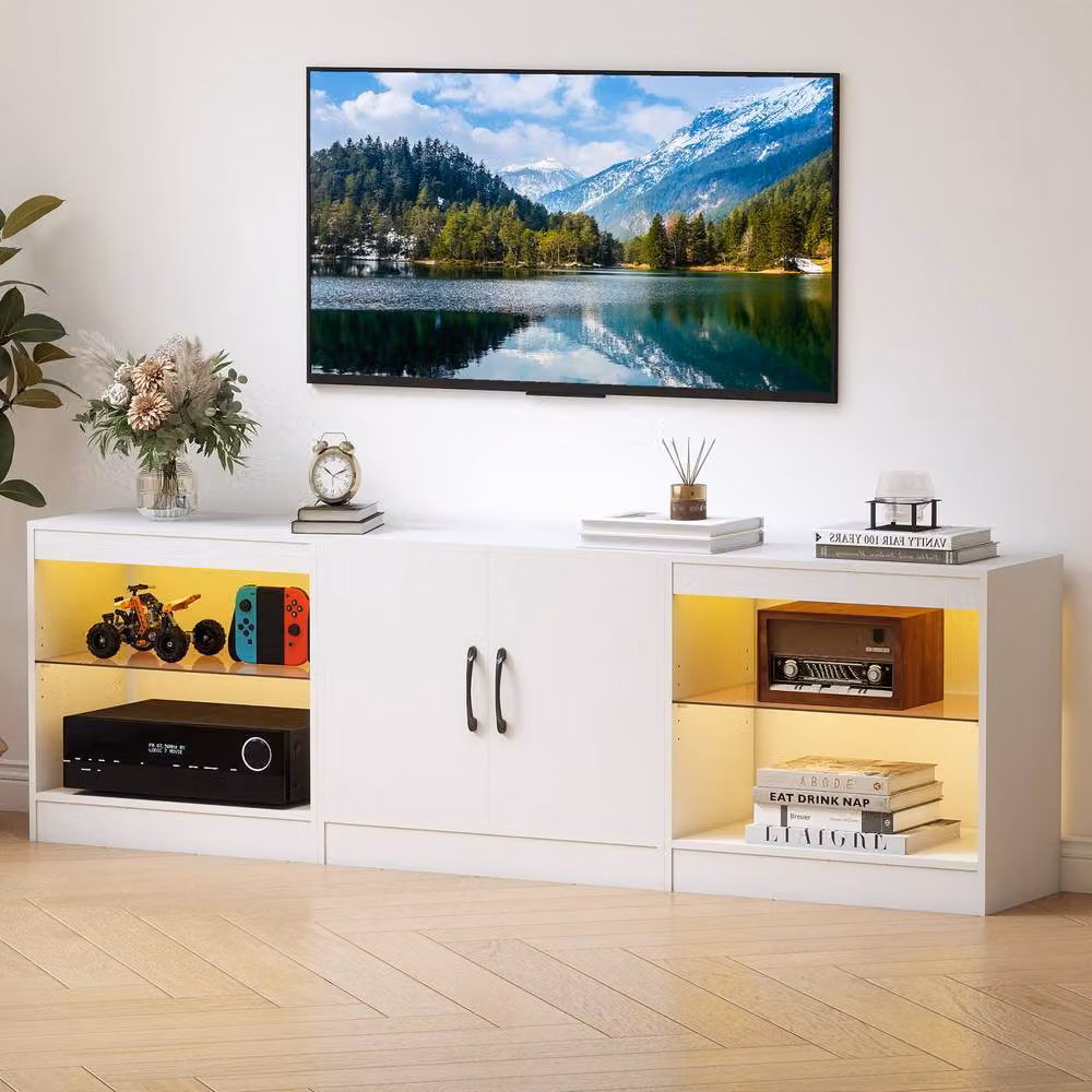 Gymax White Media Console TV Stand for up to 85 inch TVs – 4
