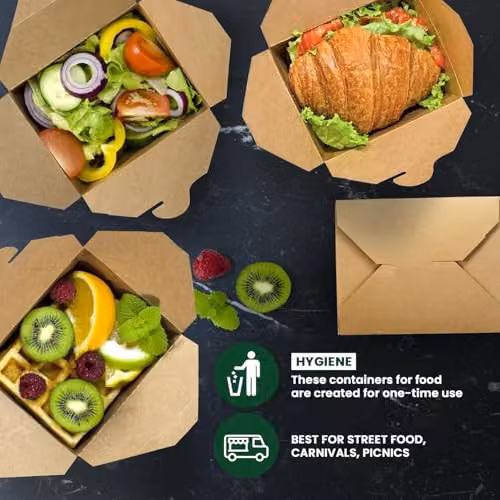 ECONX Kraft Food Takeaway Snack Boxes, 1400ml, Brown – 5