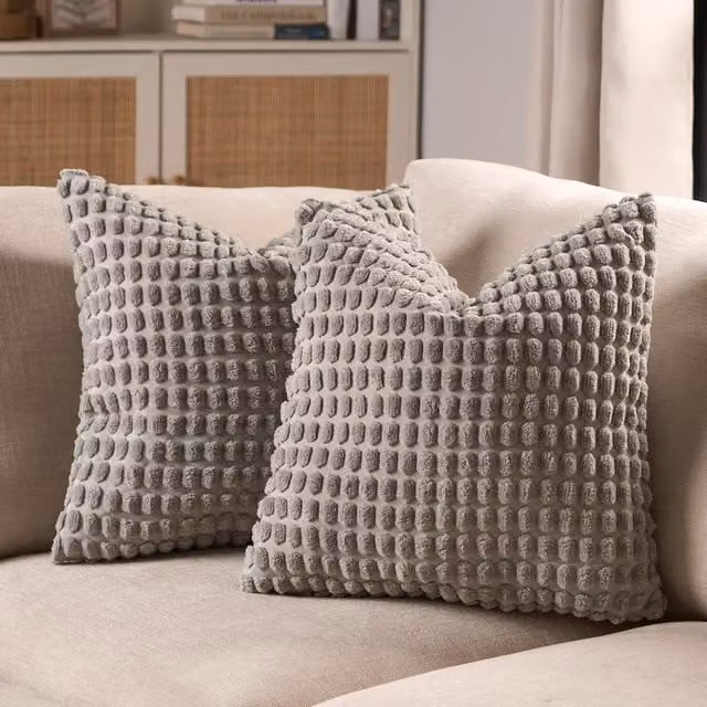 OHS Pack of 2 Grey Bobble Tufted Square Cushion Covers