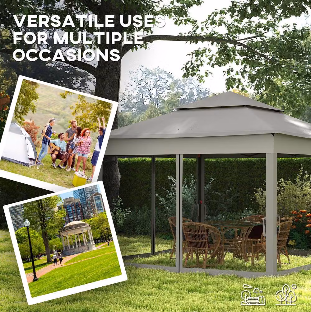 STILVORA Garden Gazebo in Grey with Net Curtains, W/D/H: 300 x 300 x 270 cm – 4