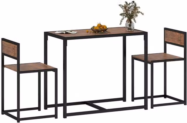 Nordara 3 Piece Industrial Dining Set with Rectangular Table and Chairs in Black and Brown