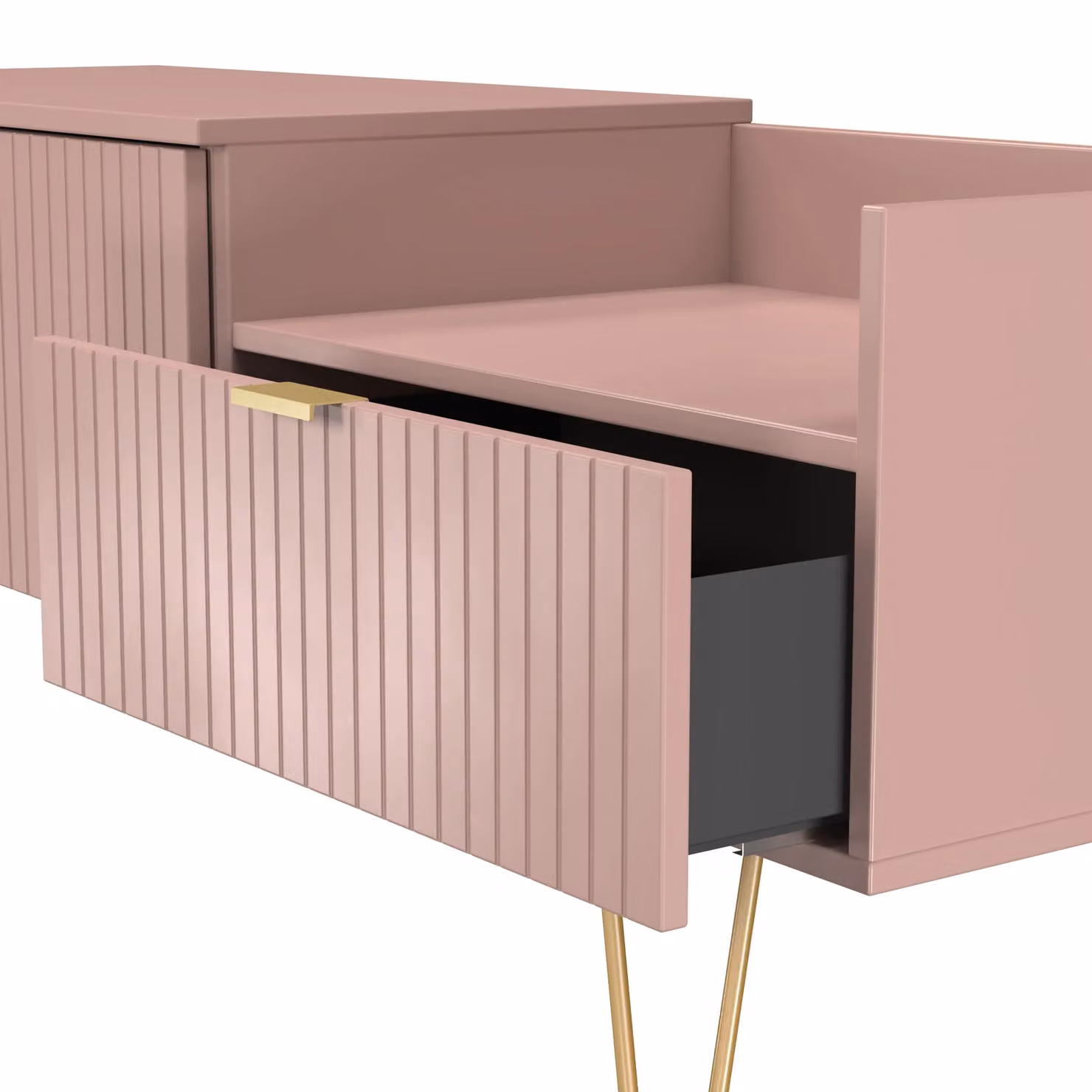 2 U Bexley Ready Assembled 2 Drawer Coffee TV Unit in Dusty Pink and Gold – 3