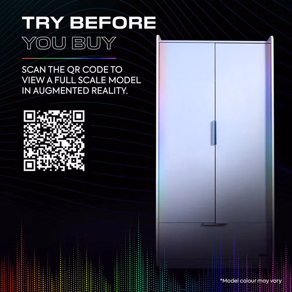 X Rocker Electra 2 Door Wardrobe with Drawer and Shelf in White Glossy Finish with Integrated LED Lighting – 7