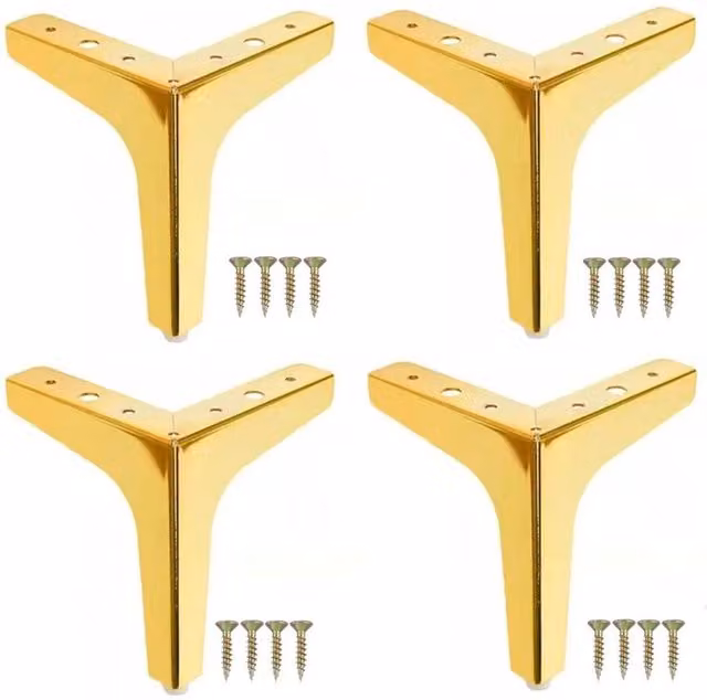 FLAVORA Gold Brass Sofa Leg Replacement Set of 4, Height: 17 cm, Width: 5.2 cm