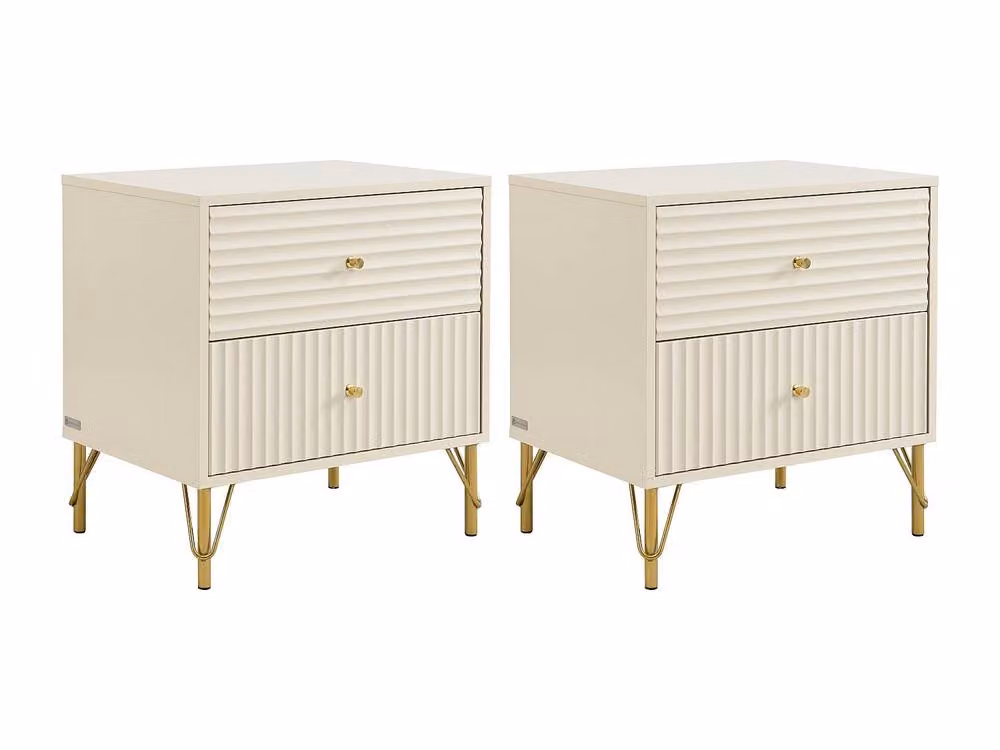 Vente-unique Loureo Set of 2 Modern Beige Bedside Tables with 2 Drawers W/D/H: 40 x 58 x 10 cm – 2