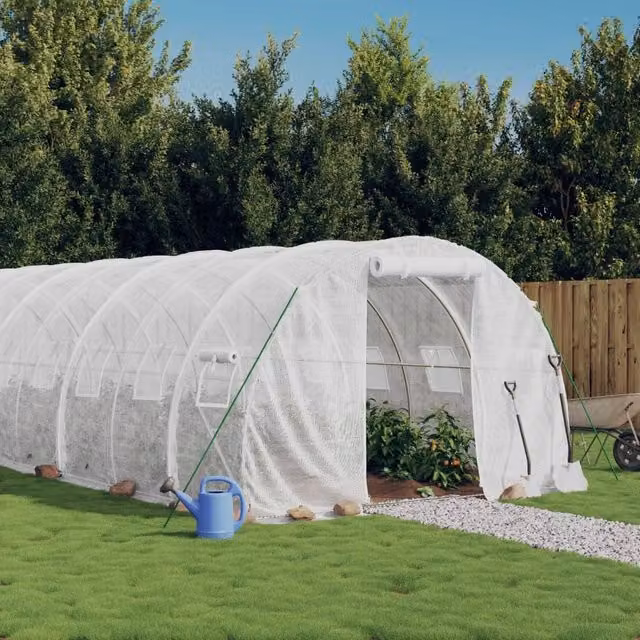 Berkfield Home Freestanding Steel Frame Greenhouse in White, W/D/H: 16 x 3 x 2 m