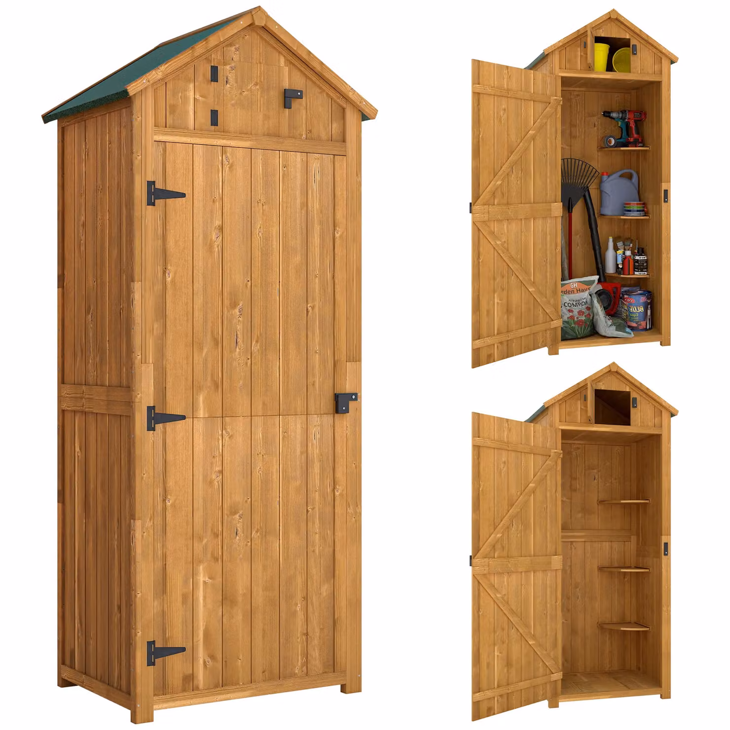 OUTSUNNY Brown Wooden Garden Storage Shed with Internal Shelving, W/D/H: 77 x 54 x 179 cm – 2