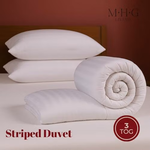 MHG Living White Striped Summer Duvet and Pillow Set, 3 Tog, Double – 4