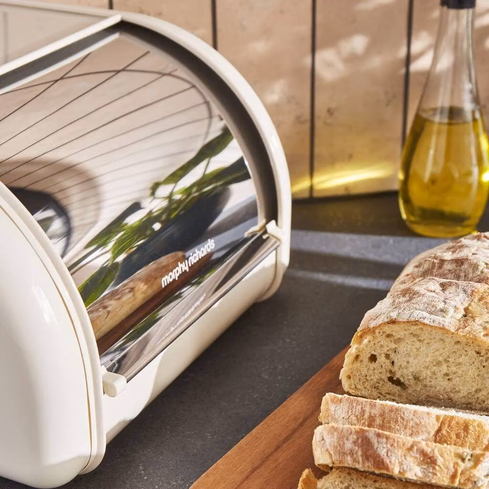 Morphy Richards Equip Compact Roll Front Bread Bin in Cream Stainless Steel – 4
