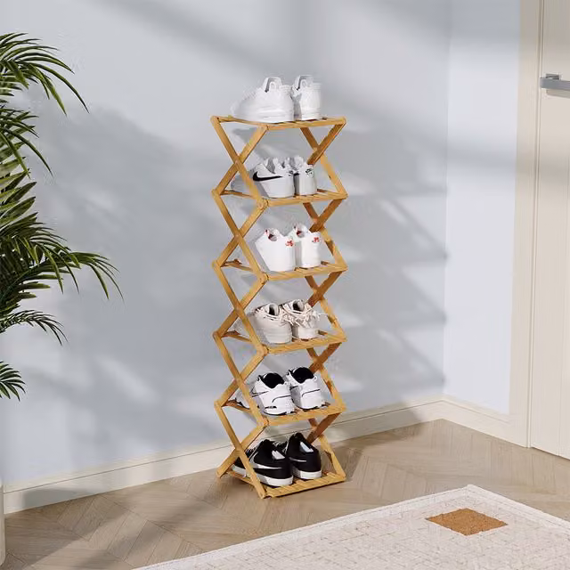 Livingandhome Multi-Layer Foldable Bamboo Shoe Rack in Brown, Width: 88 cm