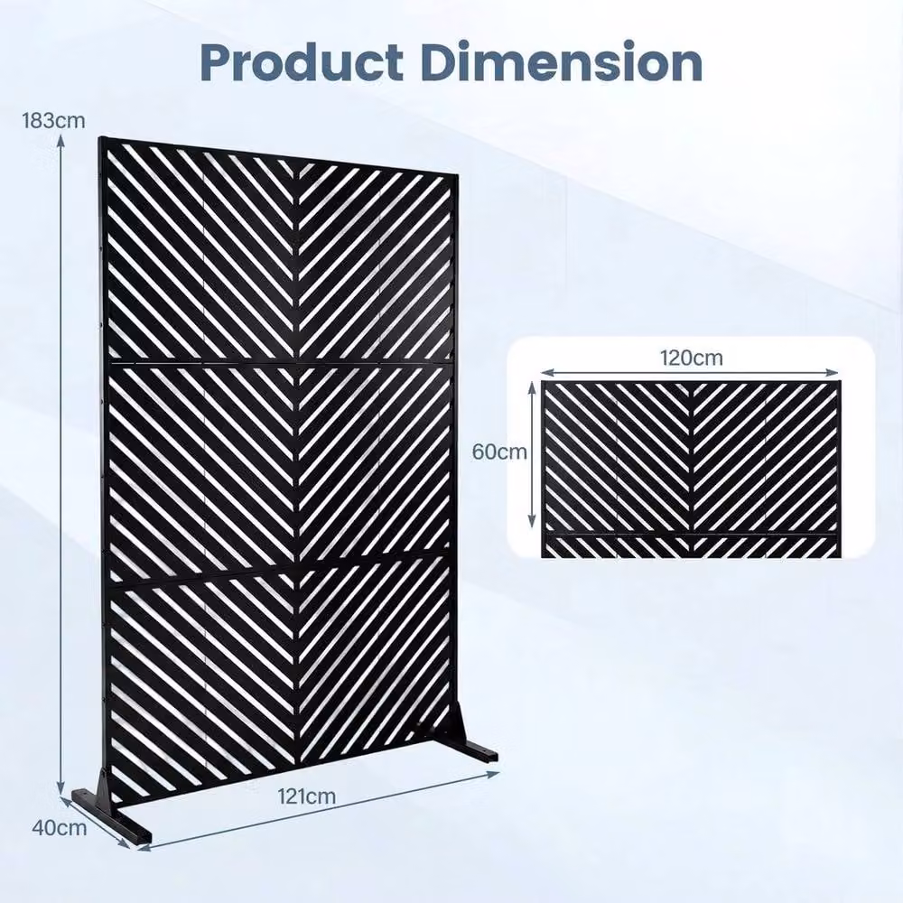 Kelvenix Freestanding Metal Outdoor Privacy Screen in Black, H 183 cm, W 121 cm, D 40 cm – 2