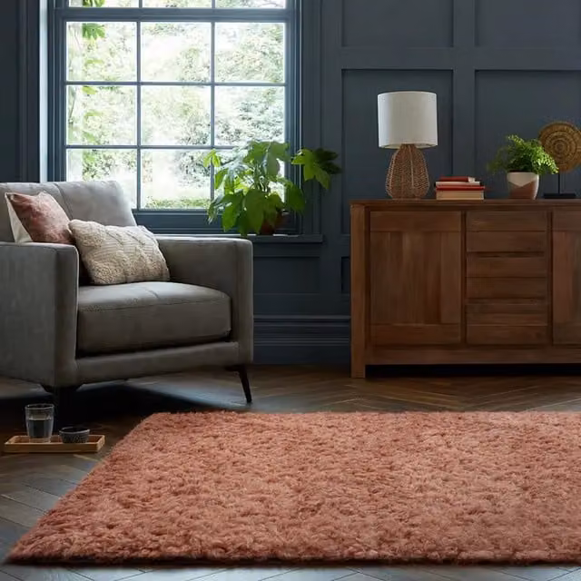 Home Republic Montana T'cotta Faux Fur Rug in Terracotta, Red and Orange, W: 80 cm, L: 150 cm