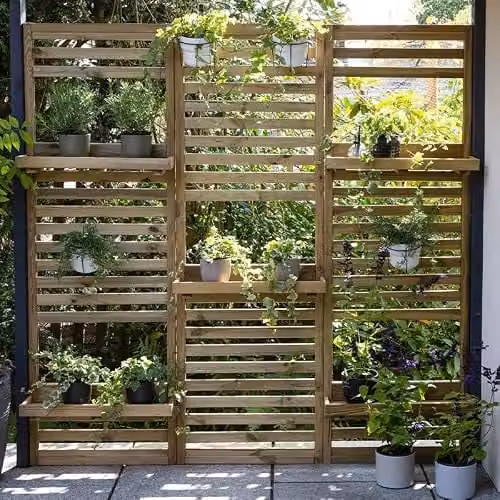 Forest Garden Brown Slatted Wood Wall Planter with 2 Shelves, H: 180 cm, W: 60 cm, D: 18 cm – 4