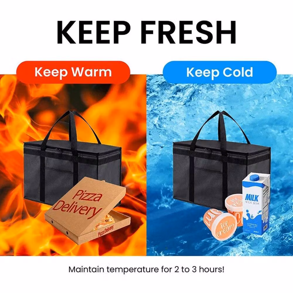 FLAVORA Insulated Pizza Takeaway Food Delivery Bag, Black, 70 Litres, W: 100 cm, H: 15 cm, D: 15 cm – 5