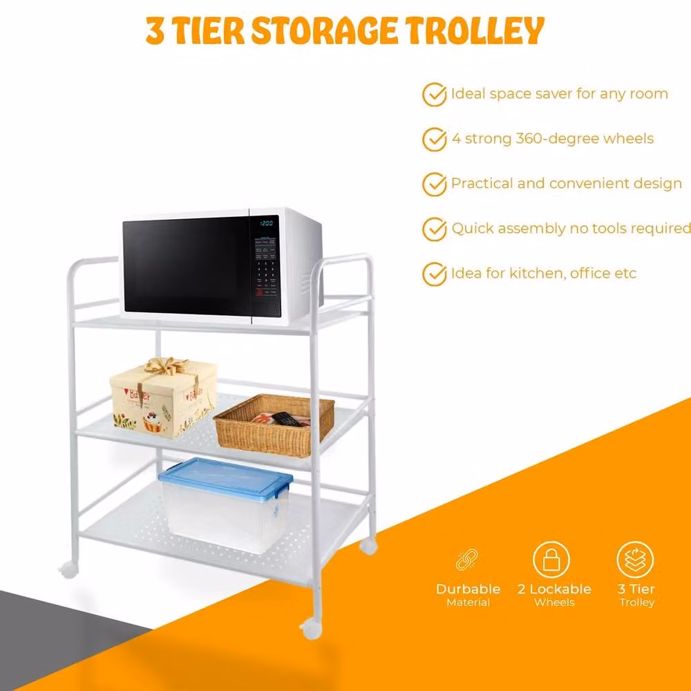Kelvenix 3 Tier Metal Storage Trolley Cart in White W/D/H: 60 x 76 x 100 cm – 2