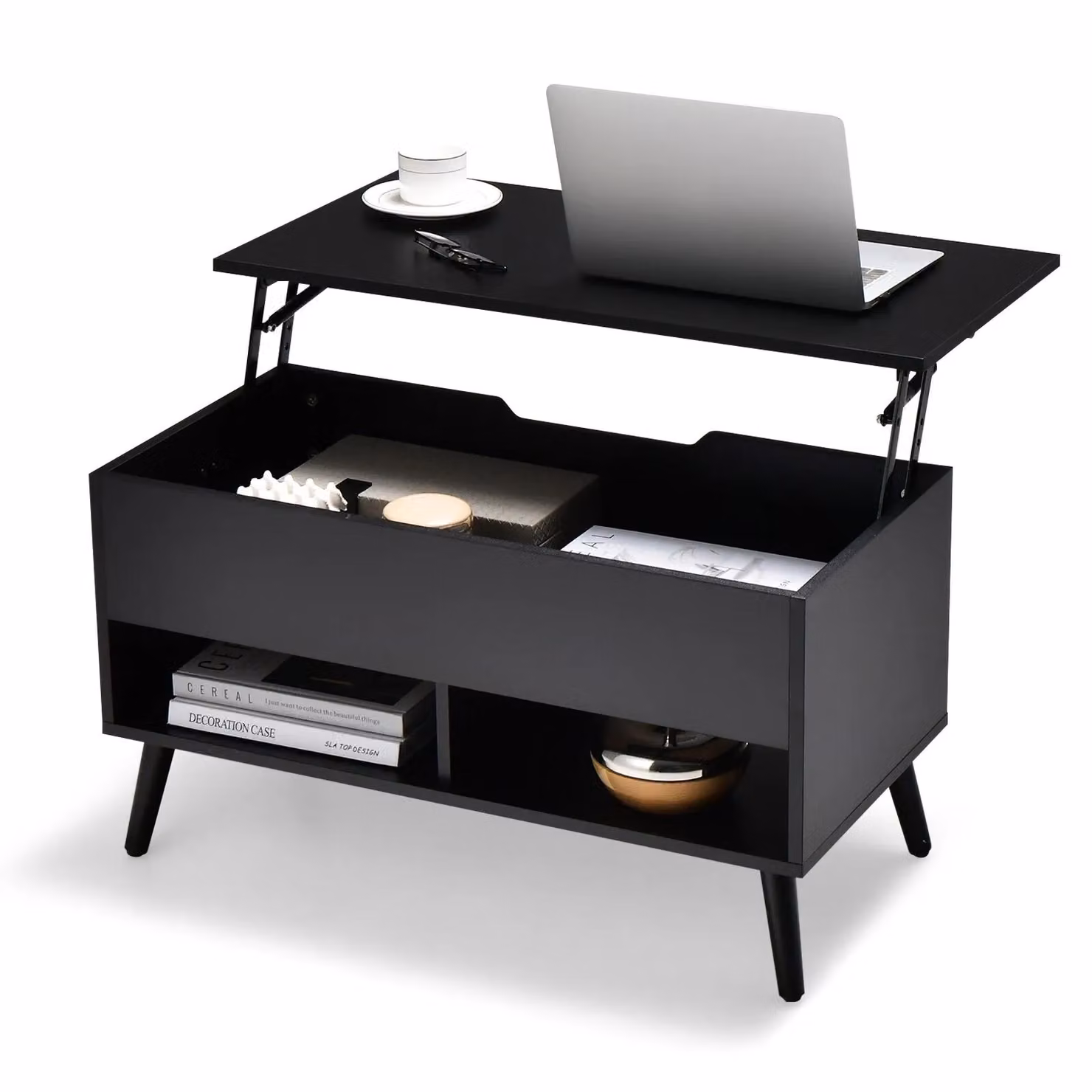 Costway Modern Rectangular Wooden Lift Top Coffee Table in Black – 3