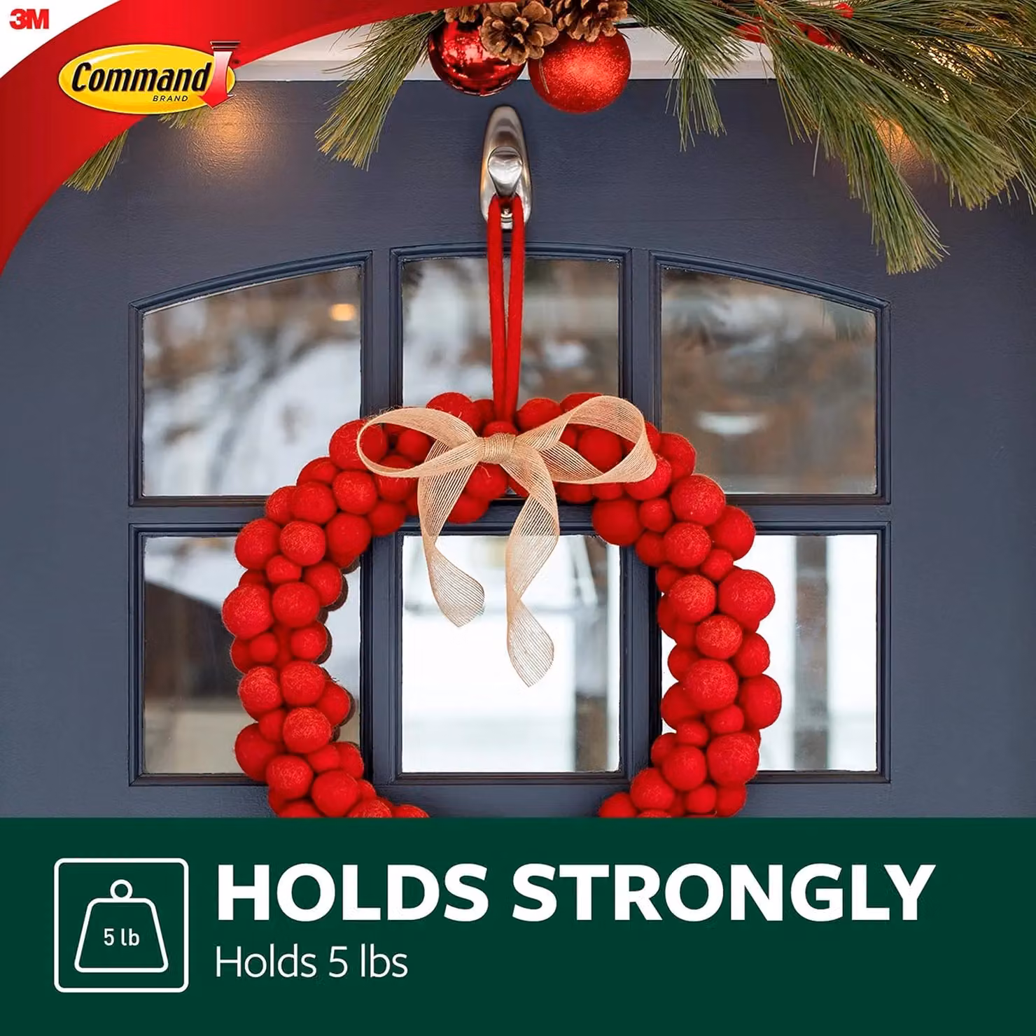 3M Command Large Outdoor Metal Hook in Brushed Nickel and White with 2 Adhesive Strips – 7