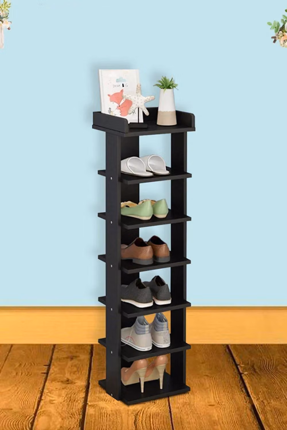 H&O Direct 7-Tier Wood Shoe Rack Organizer in Black – 3