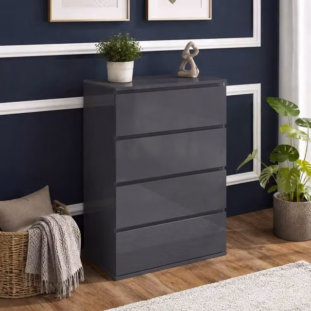 STILVORA Modern Glossy Grey Wall Mounted Chest of Drawers with 4 Soft Close Drawers