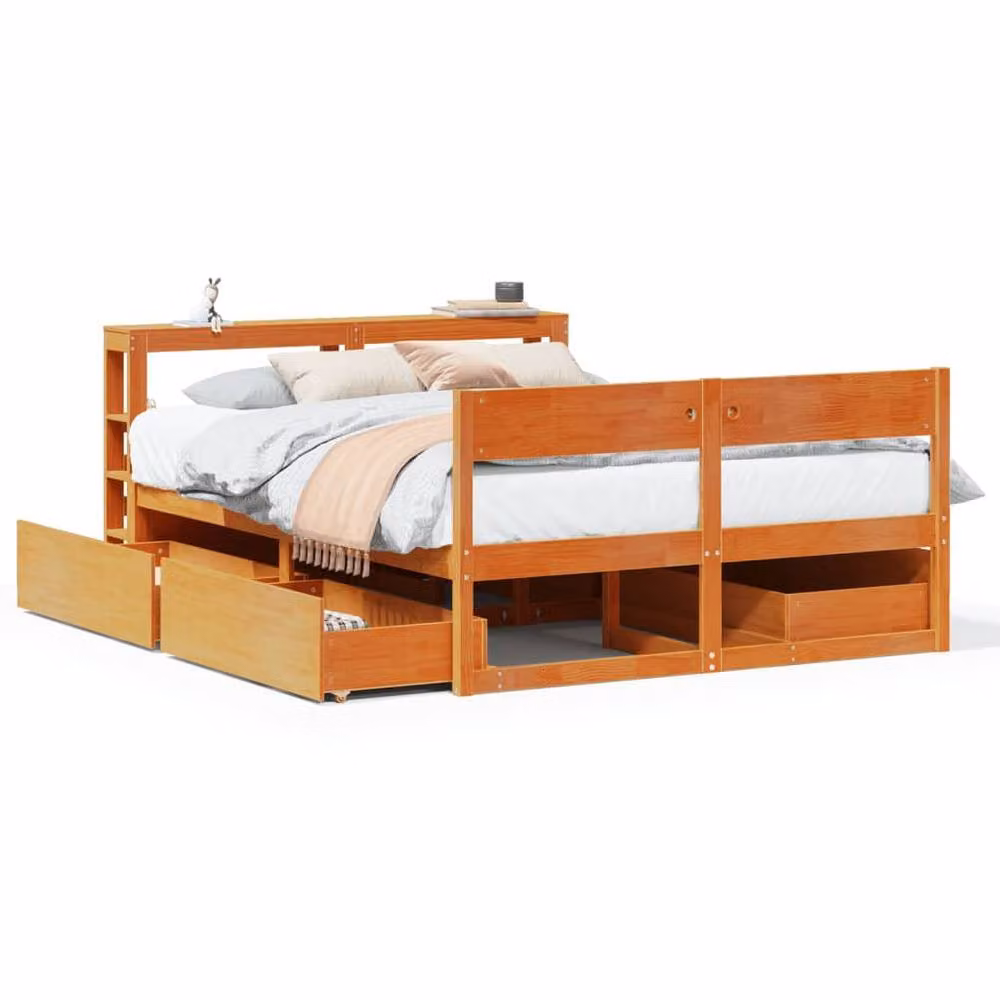 Berkfield Home Rustic Waxed Pine Double Bed Frame in Brown, W/D/H: 135 x 190 cm – 2