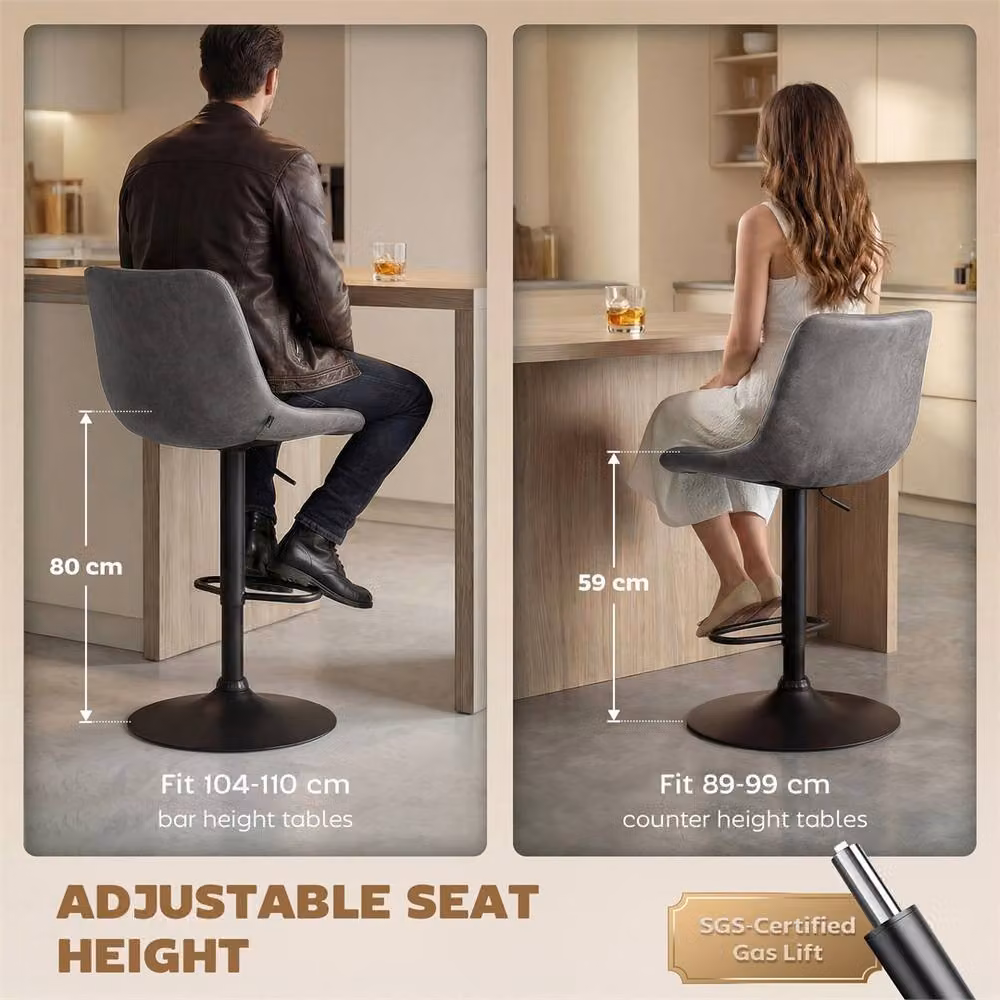 EONLION Set of 2 Modern Grey Upholstered Breakfast Bar Stools with Metal Frame, Height: 100 cm – 3