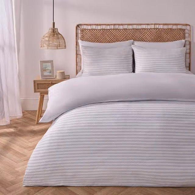 OHS Grey Striped Embossed Breathable Duvet Set